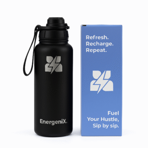 Energenix™ Alpha Prosip Bottle – 1000ml Stainless Steel Sports | Bottle Hot for 12 Hrs | Cold for 24 Hrs | Leakproof | BPA-Free | For Gym, Office, Travel & Adventure - Black